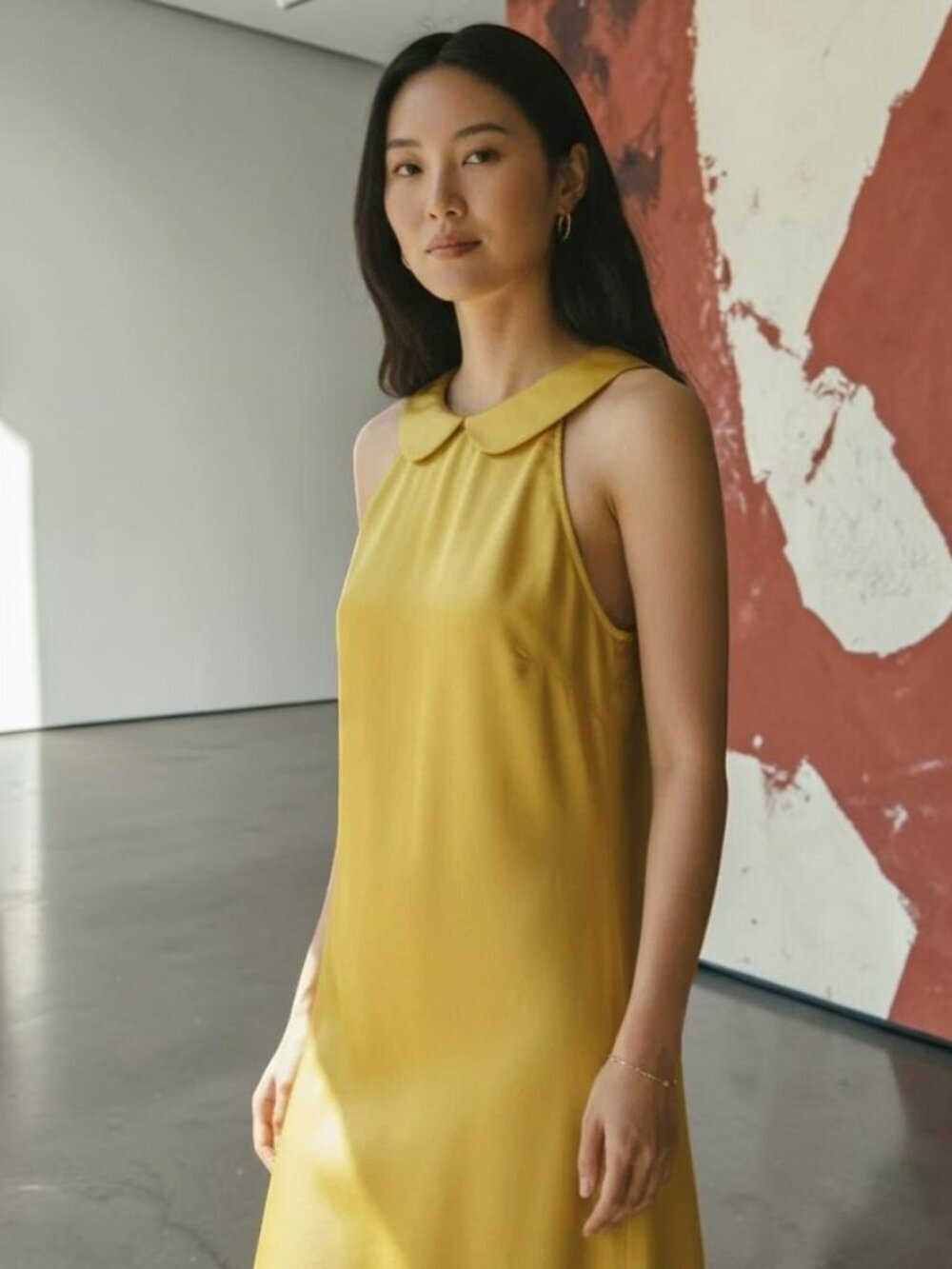 BCBGeneration Womens Size XS Yellow Peter Pan Collar Casual Summer Dress